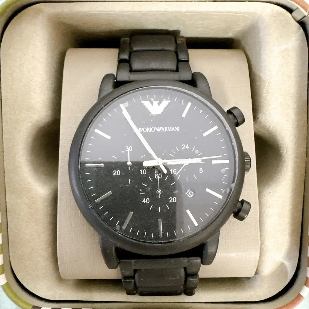 Emporio Armani AR1895 Men 46mm Black Steel Chronograph Quartz 5ATM Watch
